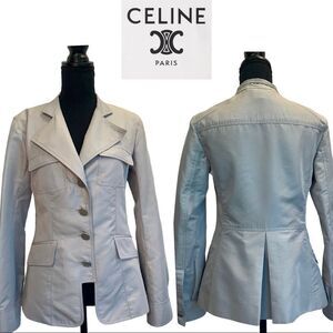 CELINE light gray button front military style jacket Sz 38
